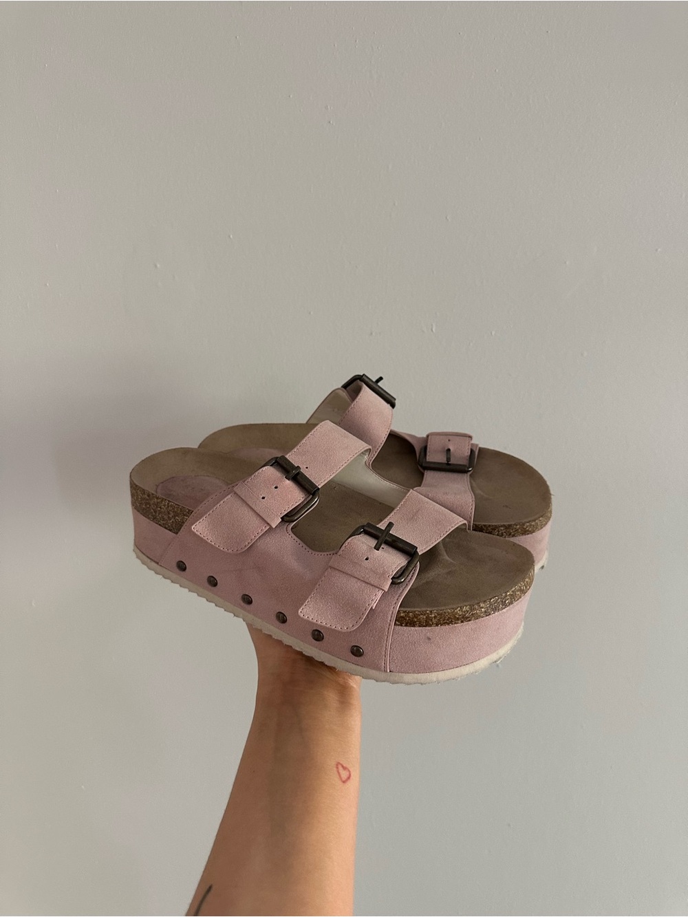 Altar'd State Blush Pink Double-Buckle Studded Platform Sandals